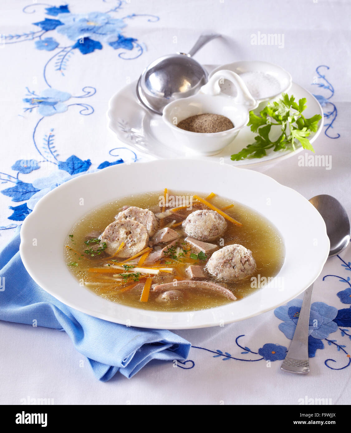Goose soup with giblets and liver gnoccchi Stock Photo Alamy