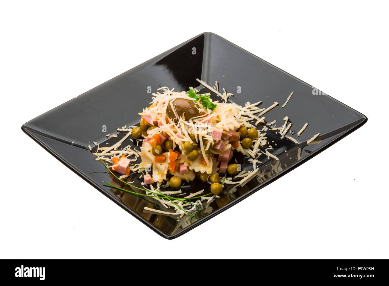 Macaroni salad with sausages and cheese Stock Photo Alamy