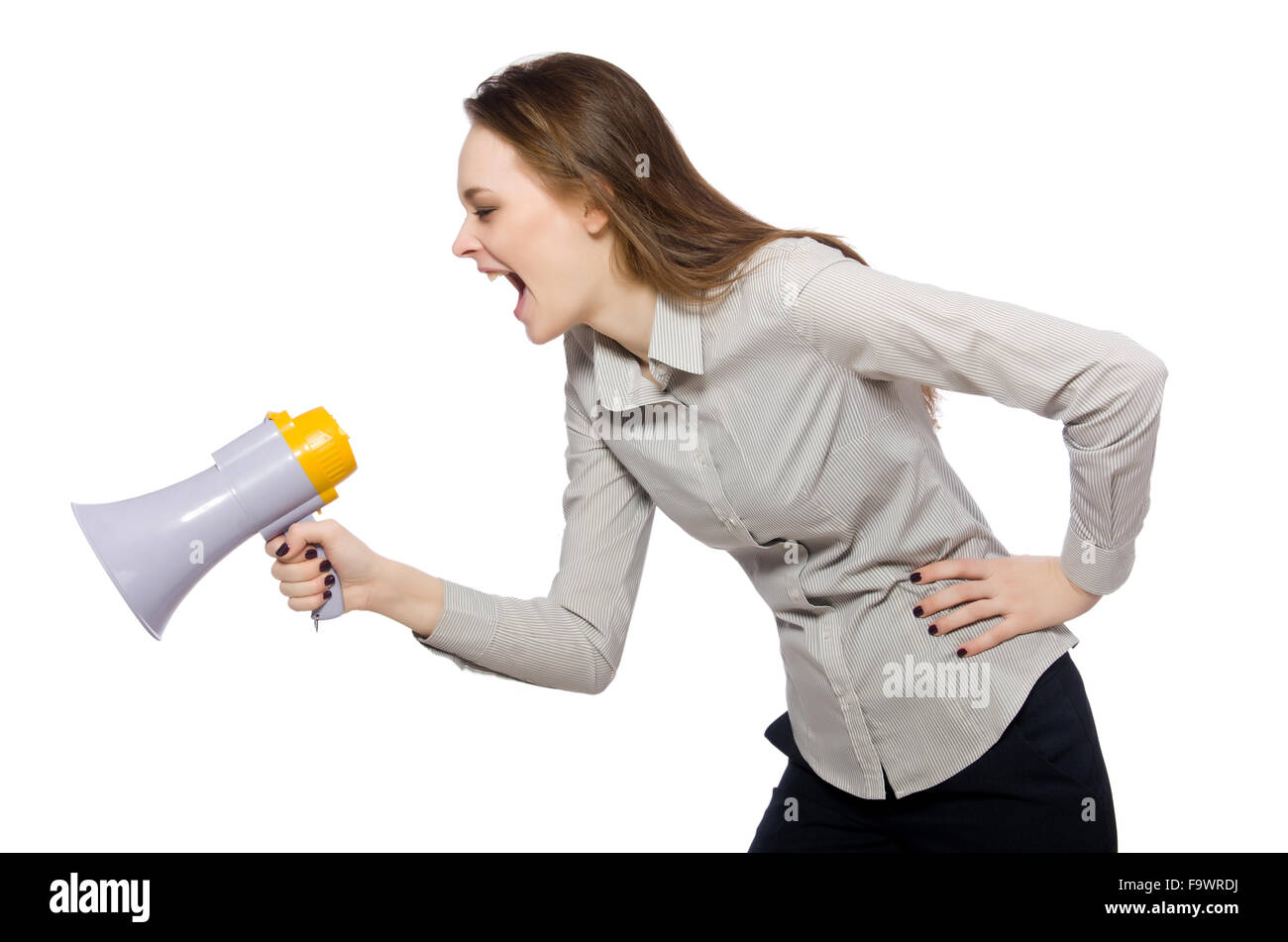 Woman in business concept isolated on white Stock Photo - Alamy