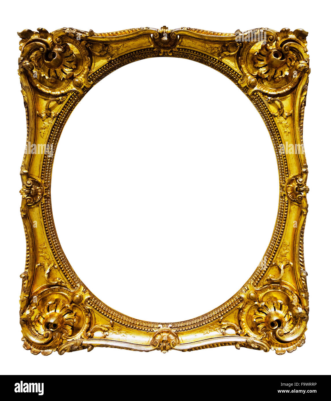 oval gold picture frame. Isolated over white background, may be used
