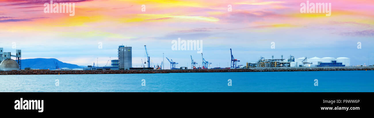 Puerto de Castellon -  logistics port  in  Castellon de la Plana in dawn,   Spain Stock Photo