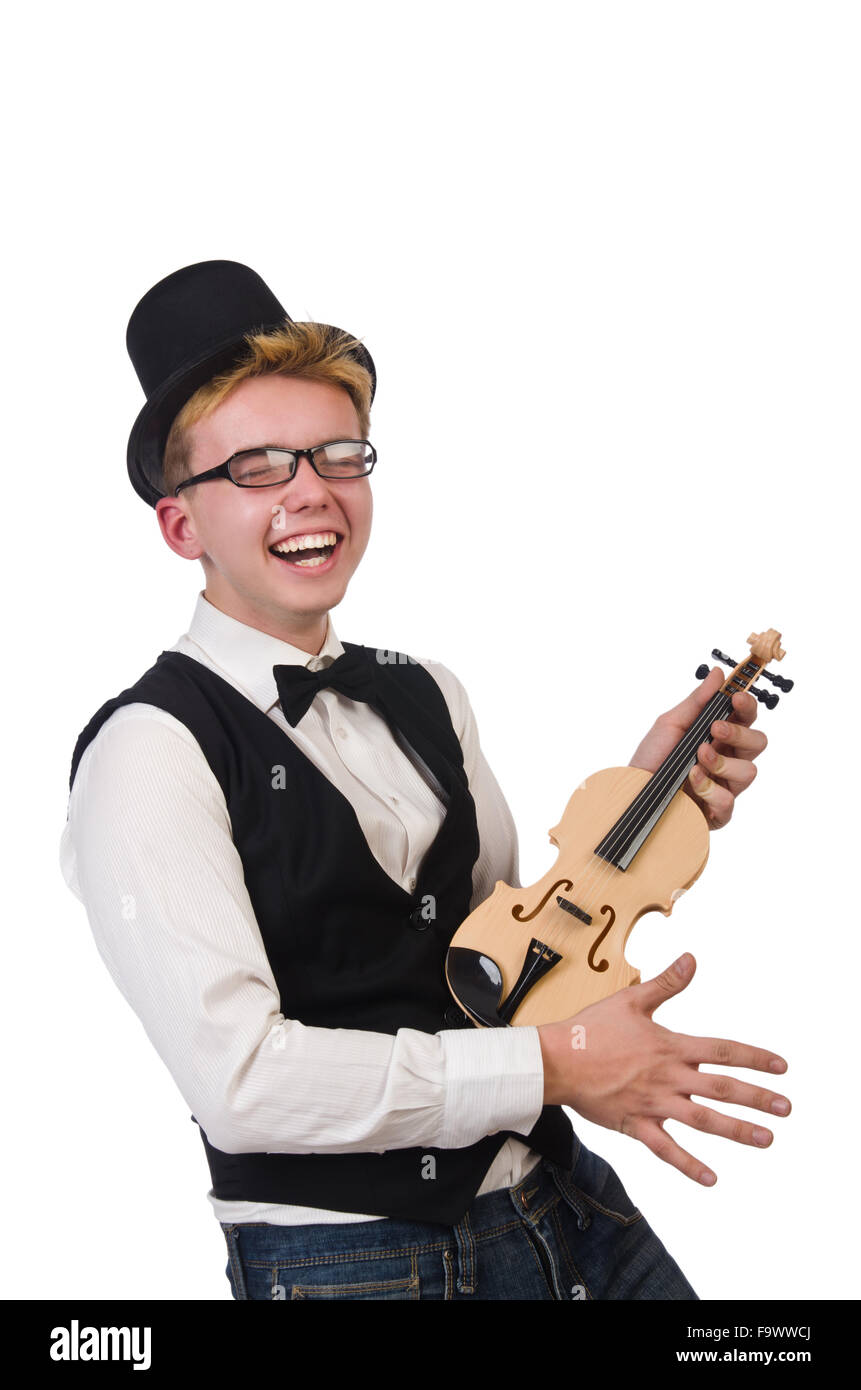 Funny violin player isolated on white Stock Photo Alamy