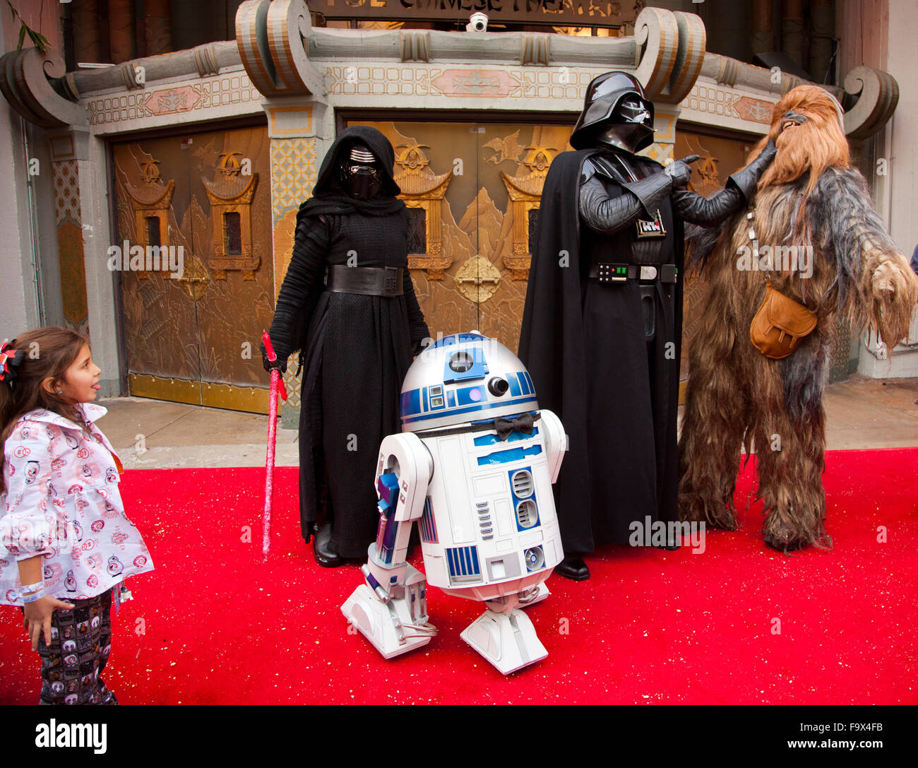 A Star Wars Wedding - on 12/17/2015 Caroline Ritter (truck driver, 34 years old) married Andrew Porters (fireman, 29 years old) got married at TCL Chinese Theatre IMAX, 6925 Hollywood Blvd., Hollywood, California  Crowds watched as the happy couple married in front of the theater. Money was donated in their name by IMAX to the Starlight Children's Foundation. Stock Photo