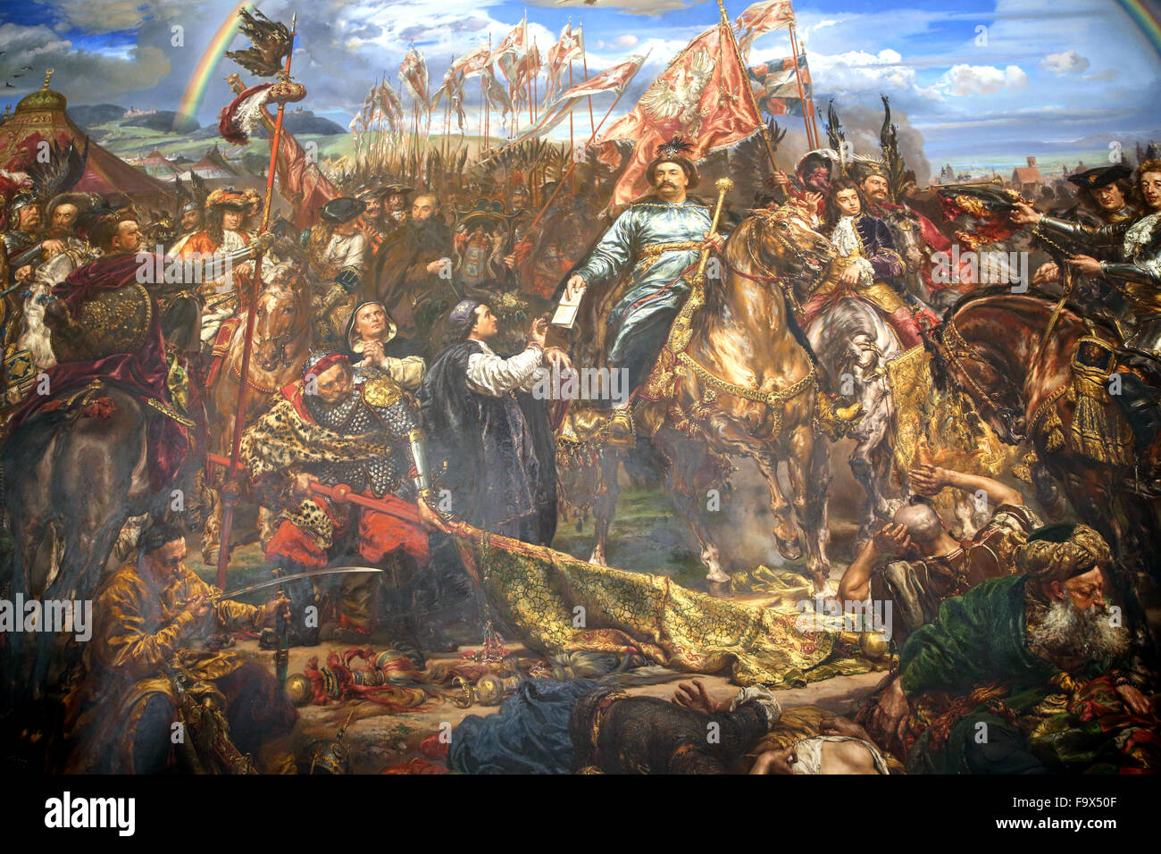 Painting by Jan Matejko in the Sala Sobieski in the Vatican Museum showing the victory of the Austrian/Polish armies. Stock Photo