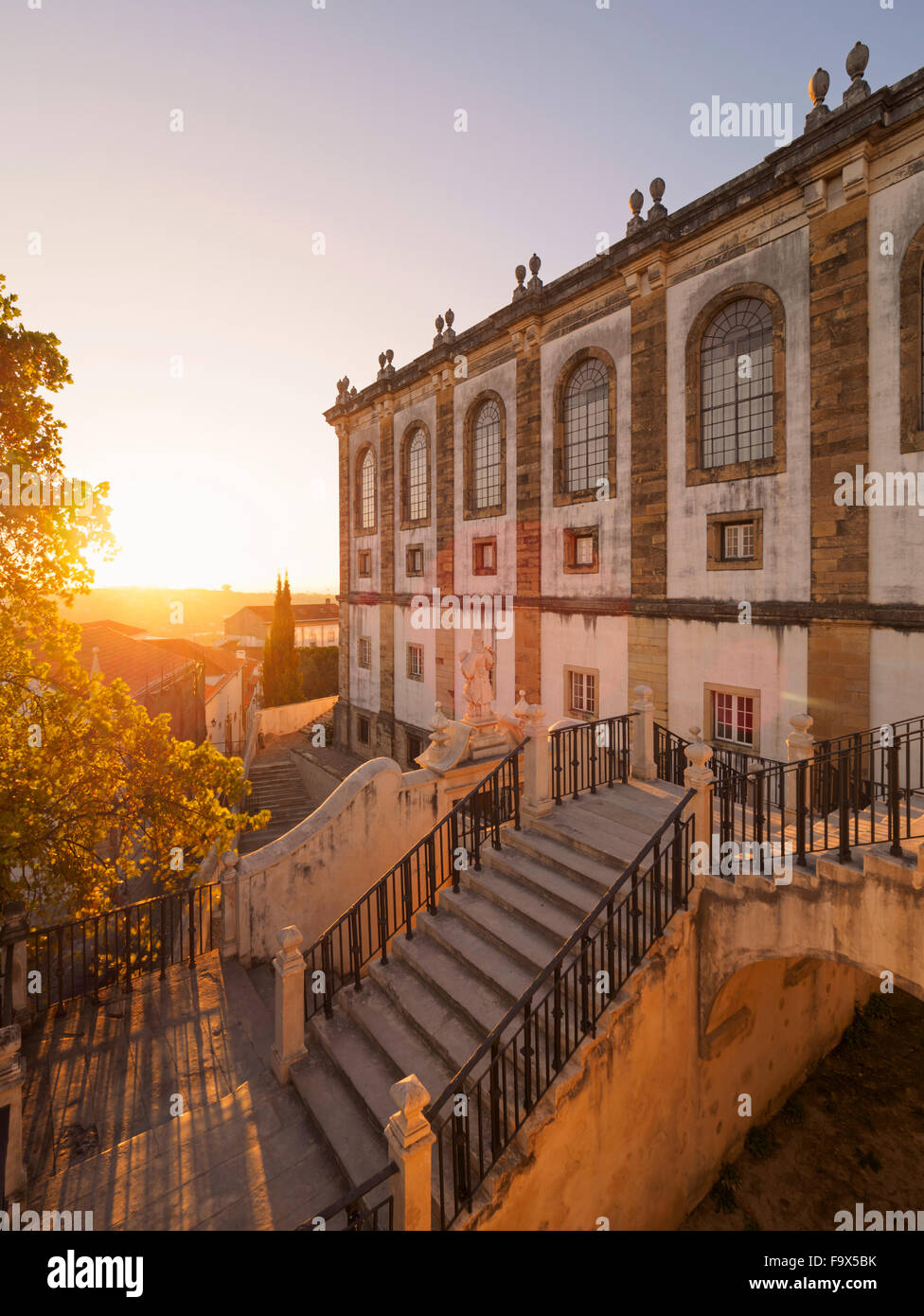 Portugal, Coimbra, Stairway to Biblioteca Joanina and University against the sun Stock Photo