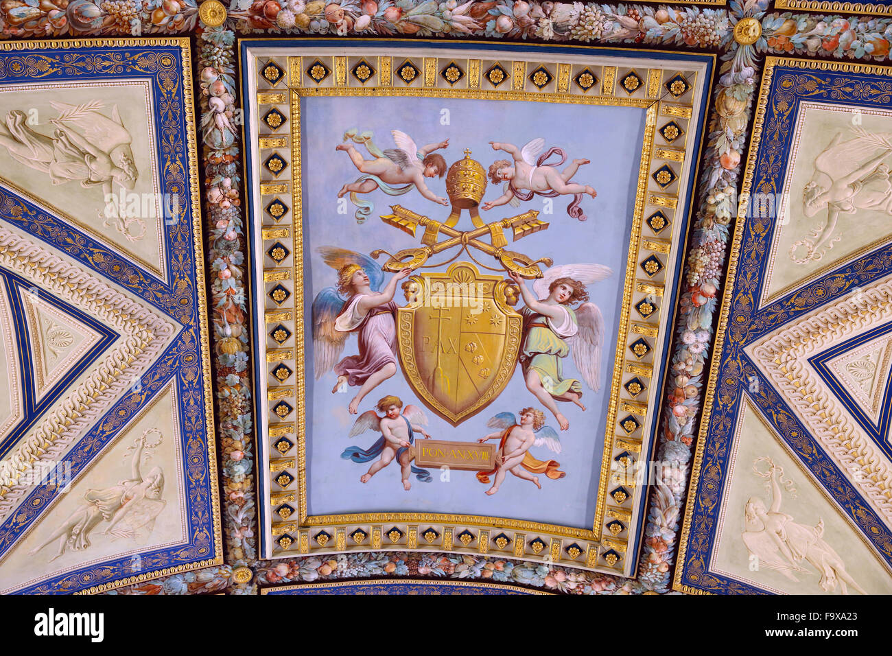 Ceiling in the Hall of the Addresses in the Vatican Museum. Stock Photo