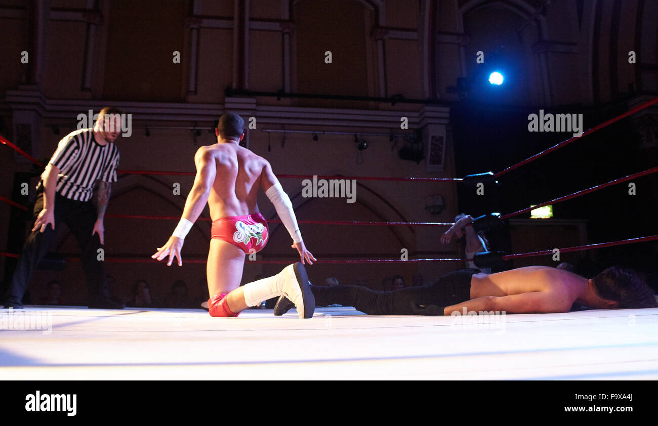 Ultimate Pro Wrestling, UK, GB, English wrestling  from the Corn Exchange in Dorchester. Indoor. Stock Photo