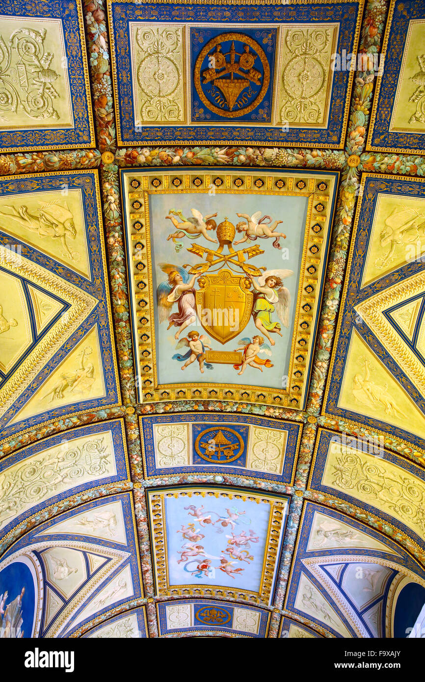 Ceiling in the Hall of the Addresses in the Vatican Museum. Stock Photo