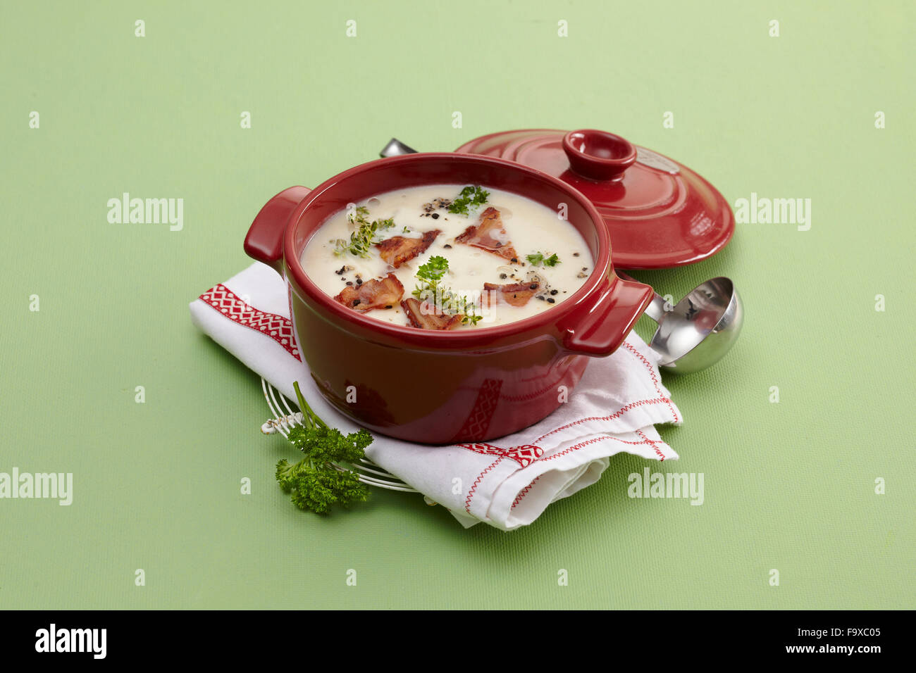 Celery soup with bacon Stock Photo Alamy