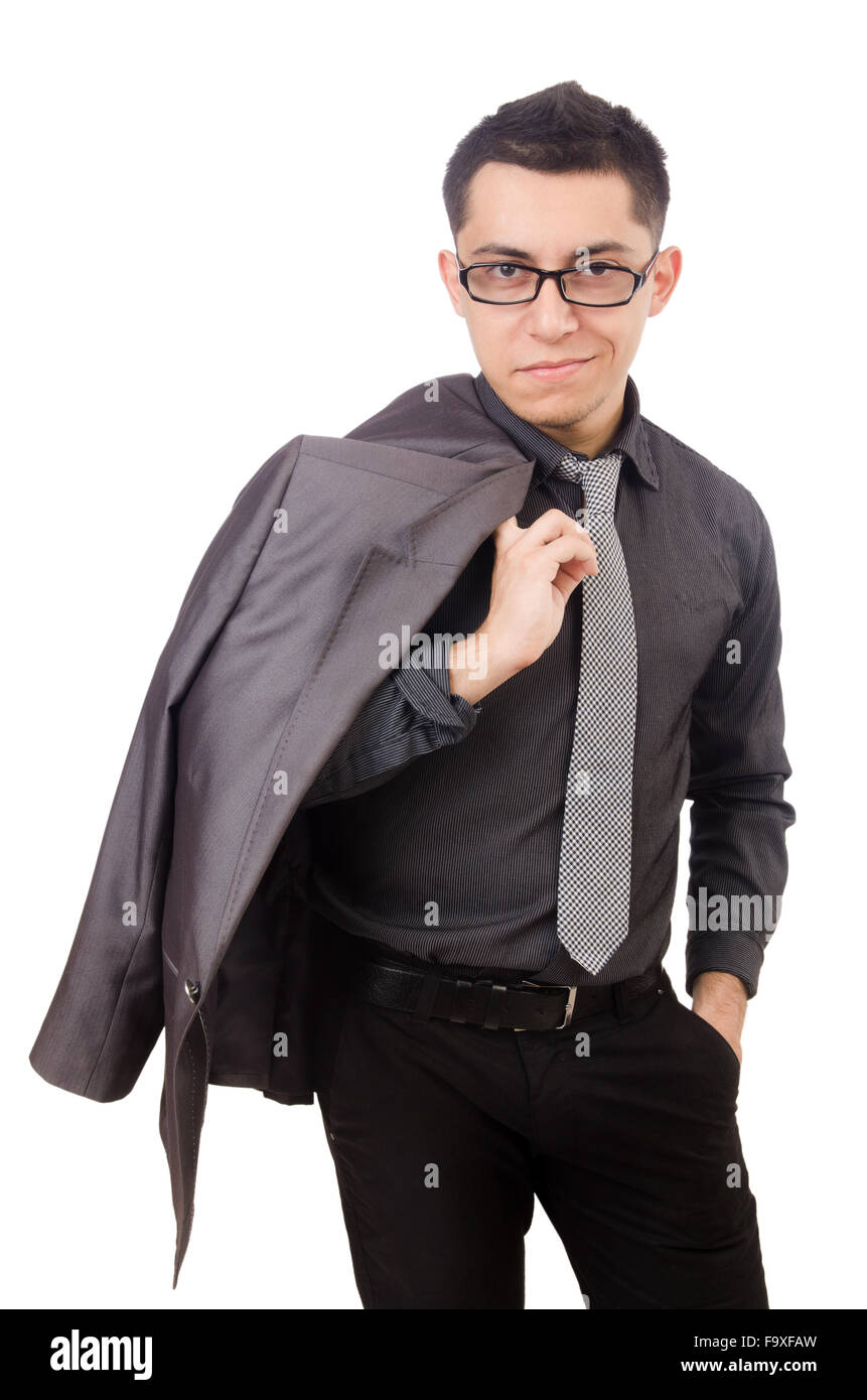 Young man in gray suit isolated on white Stock Photo - Alamy