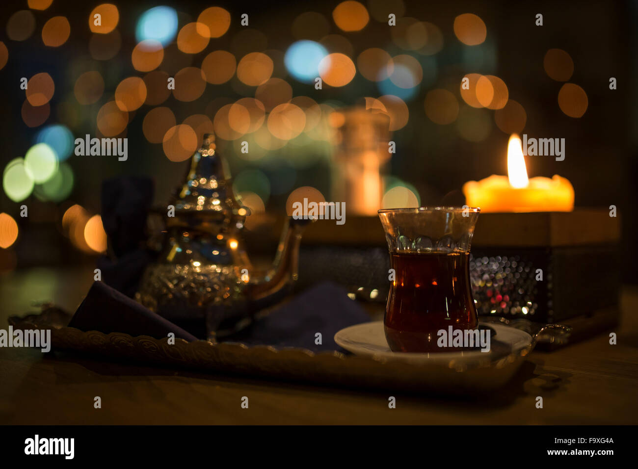 Turkish tea, candle light Stock Photo Alamy