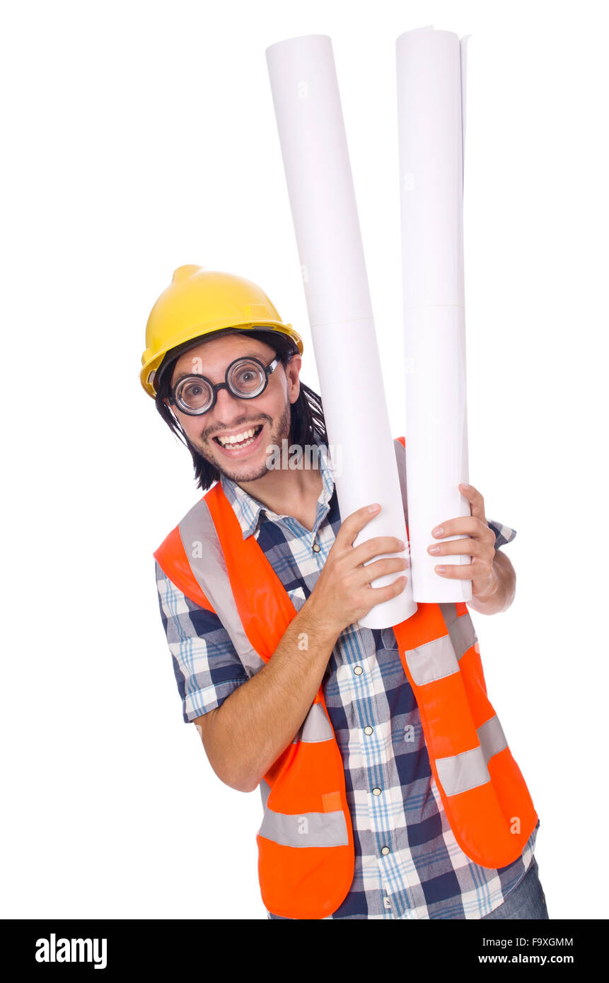 Funny engineer isolated on the white white Stock Photo - Alamy