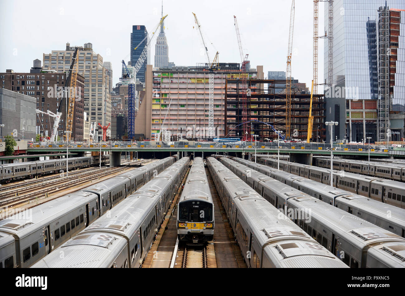 Commuter rail trains in West Side Yard.Manhattan,New York City,USA