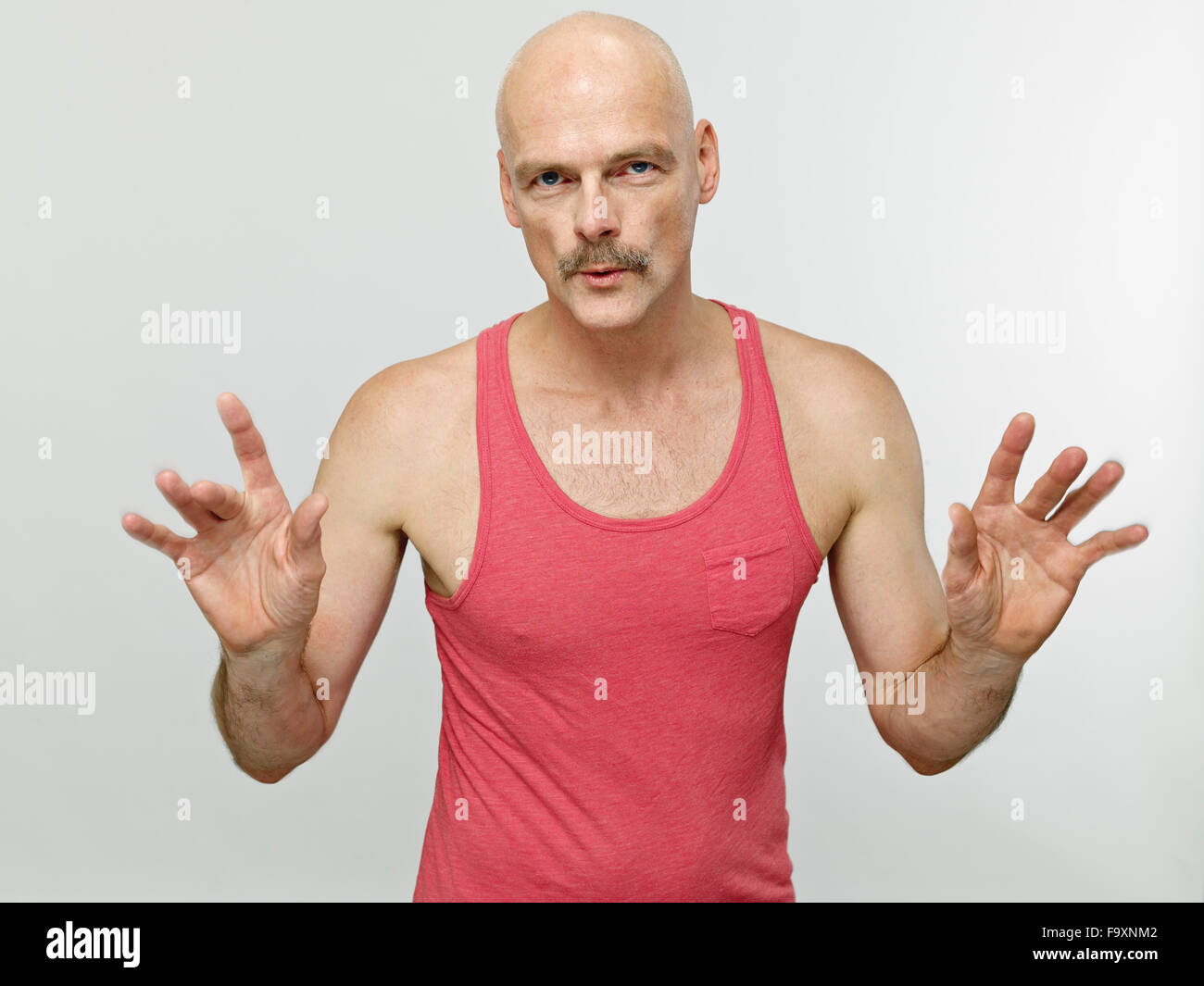 Portrait Of Bald Man With Moustache Stock Photo Alamy