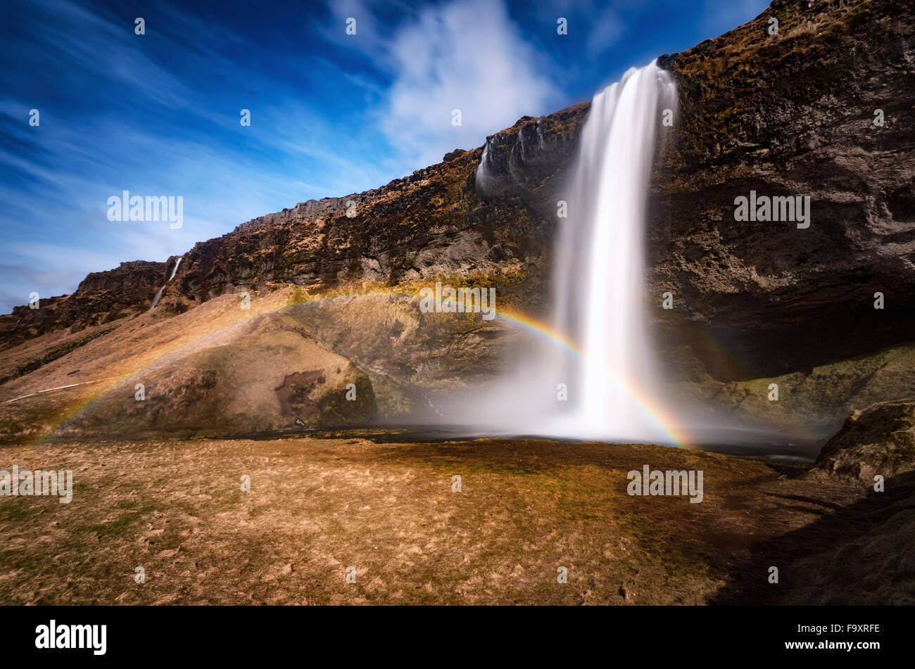 Iceland, Seljalandsfoss Waterfall and rainbow Stock Photo - Alamy