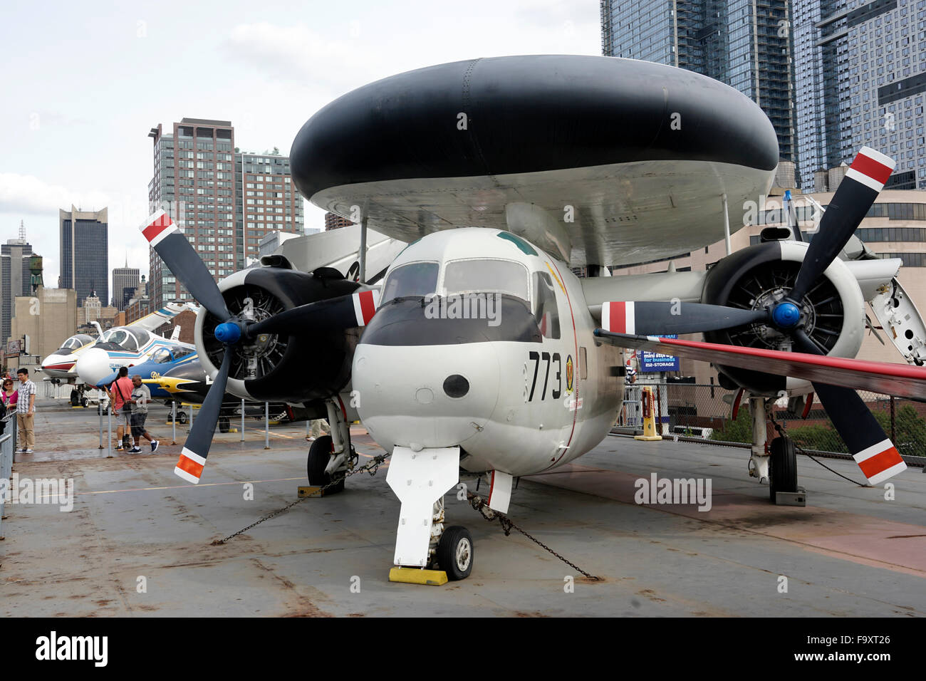 A Grumman E-1B Tracer airplane display at the Intrepid aircraft carrier. the Intrepid Sea, Air & Space Museum.New York City,USA Stock Photo