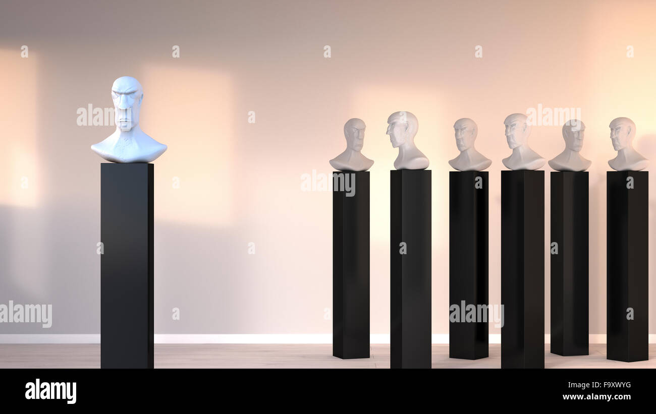 Bust standing out from the crowd, 3D Rendering Stock Photo