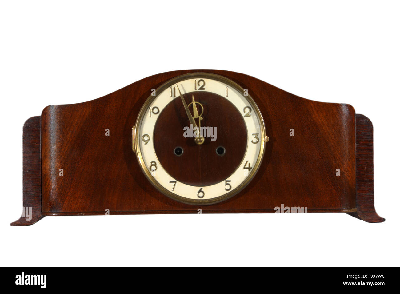 Old wooden clock isolated on white background Stock Photo Alamy