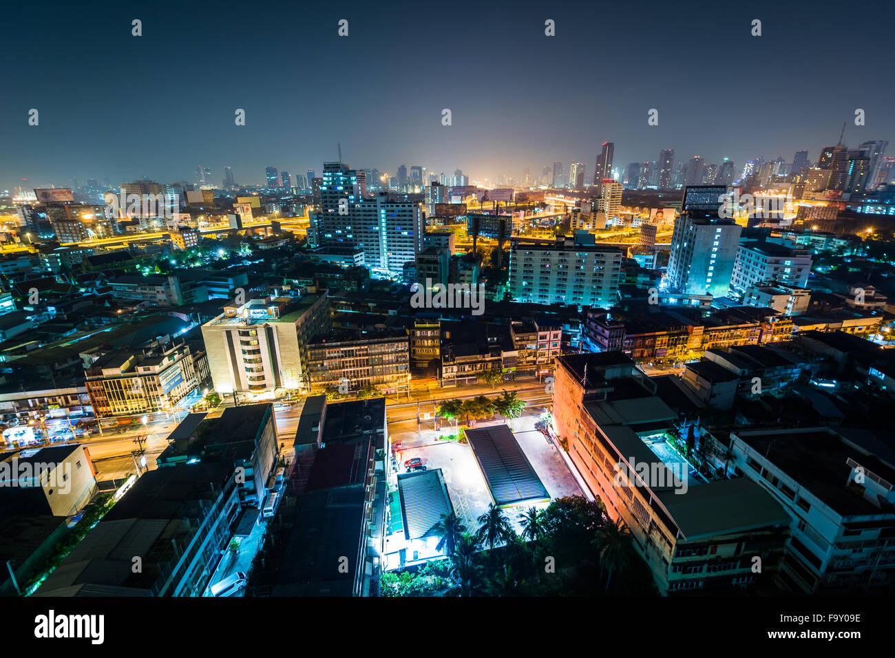 View of the Ratchathewi District at night, in Bangkok, Thailand Stock ...
