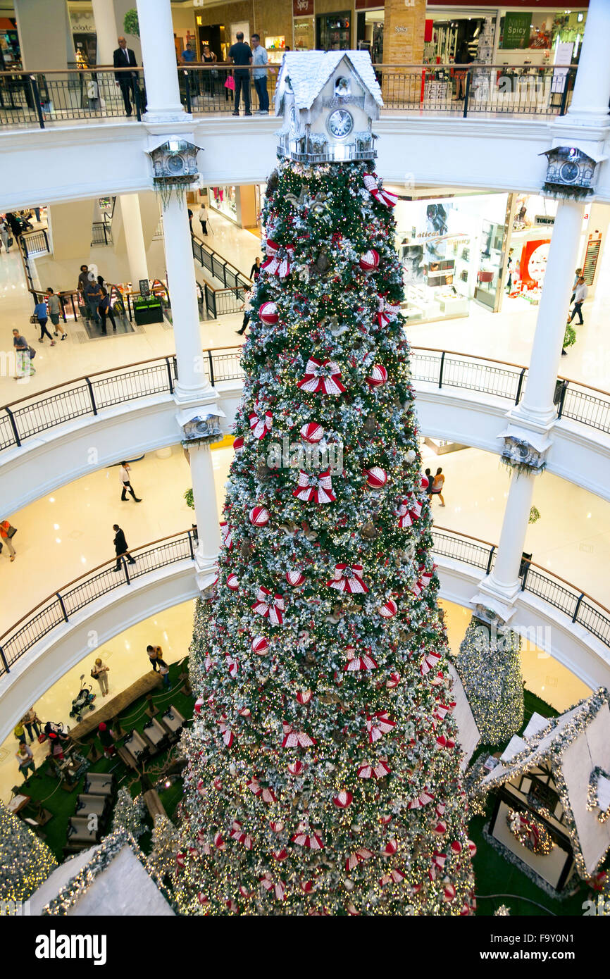 A tall Christmas Tree in Shopping Pátio Higienópolis, in Sao Paulo, Brazil Stock Photo