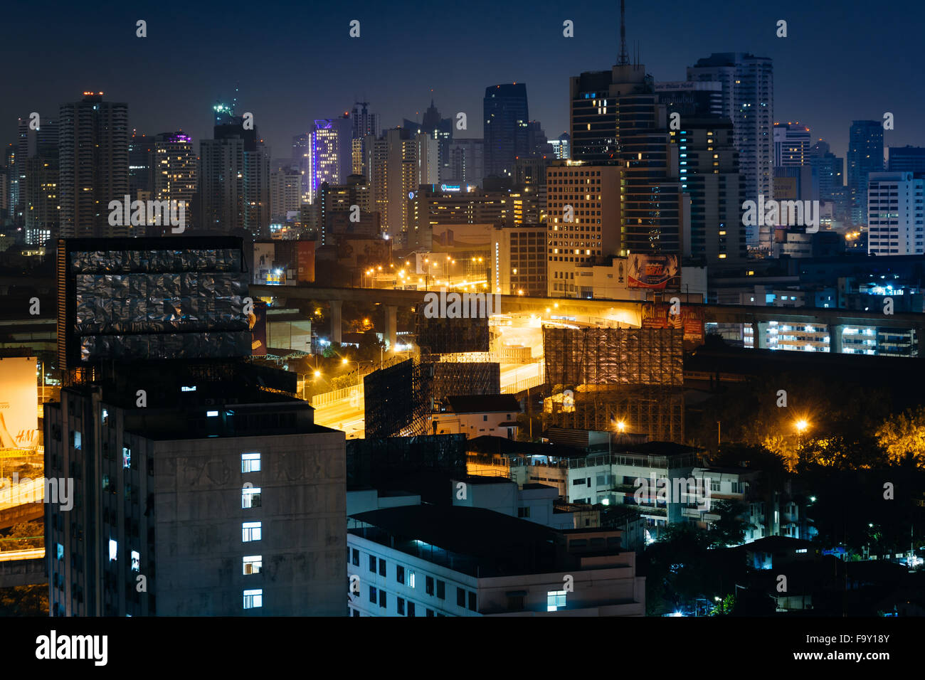 View of skyscrapers at night, in Bangkok, Thailand Stock Photo - Alamy