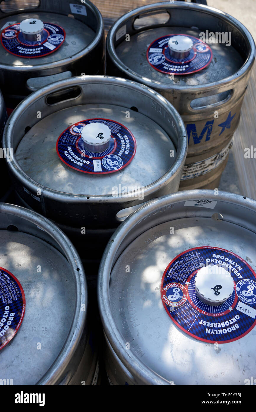Beer kegs of Brooklyn Brewer Company.Brooklyn.New York City.USA Stock