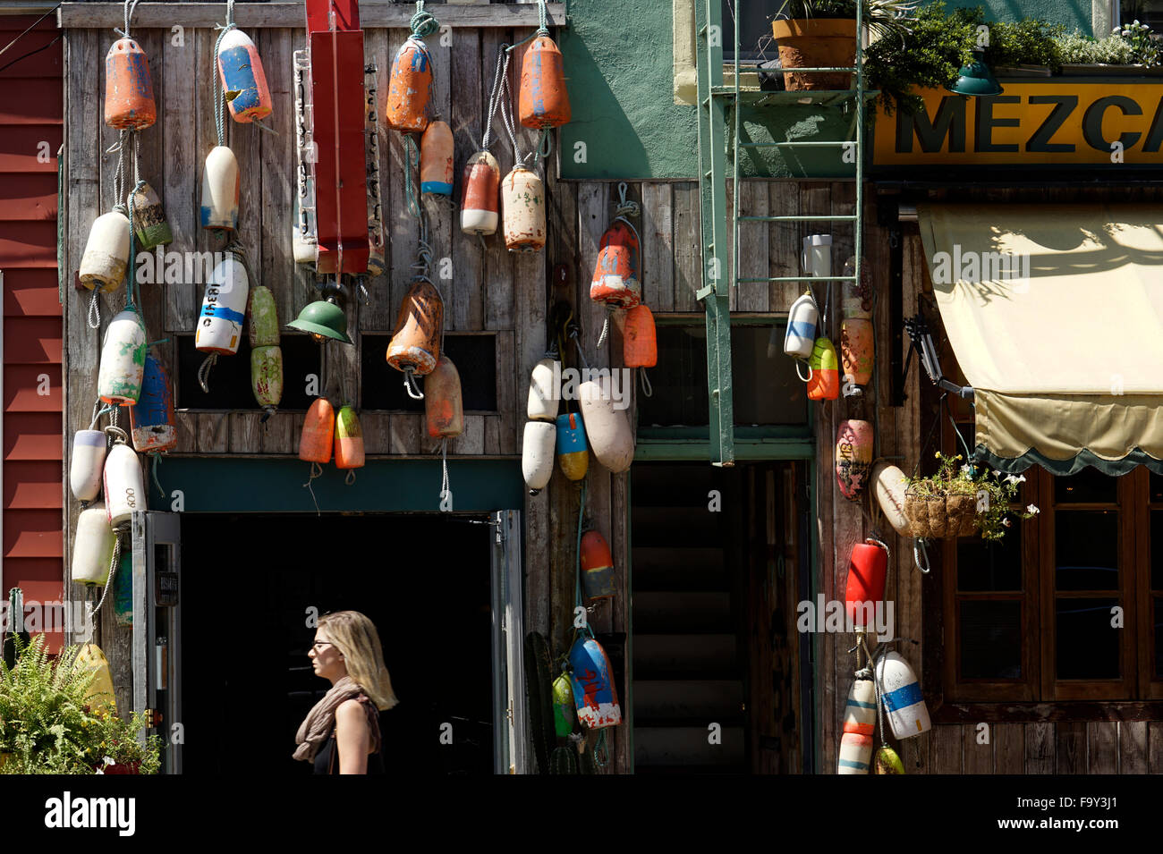 Exterior view of a seafood restaurant decorated with boat bouys. Williamsburg. Brooklyn. New York. USA Stock Photo