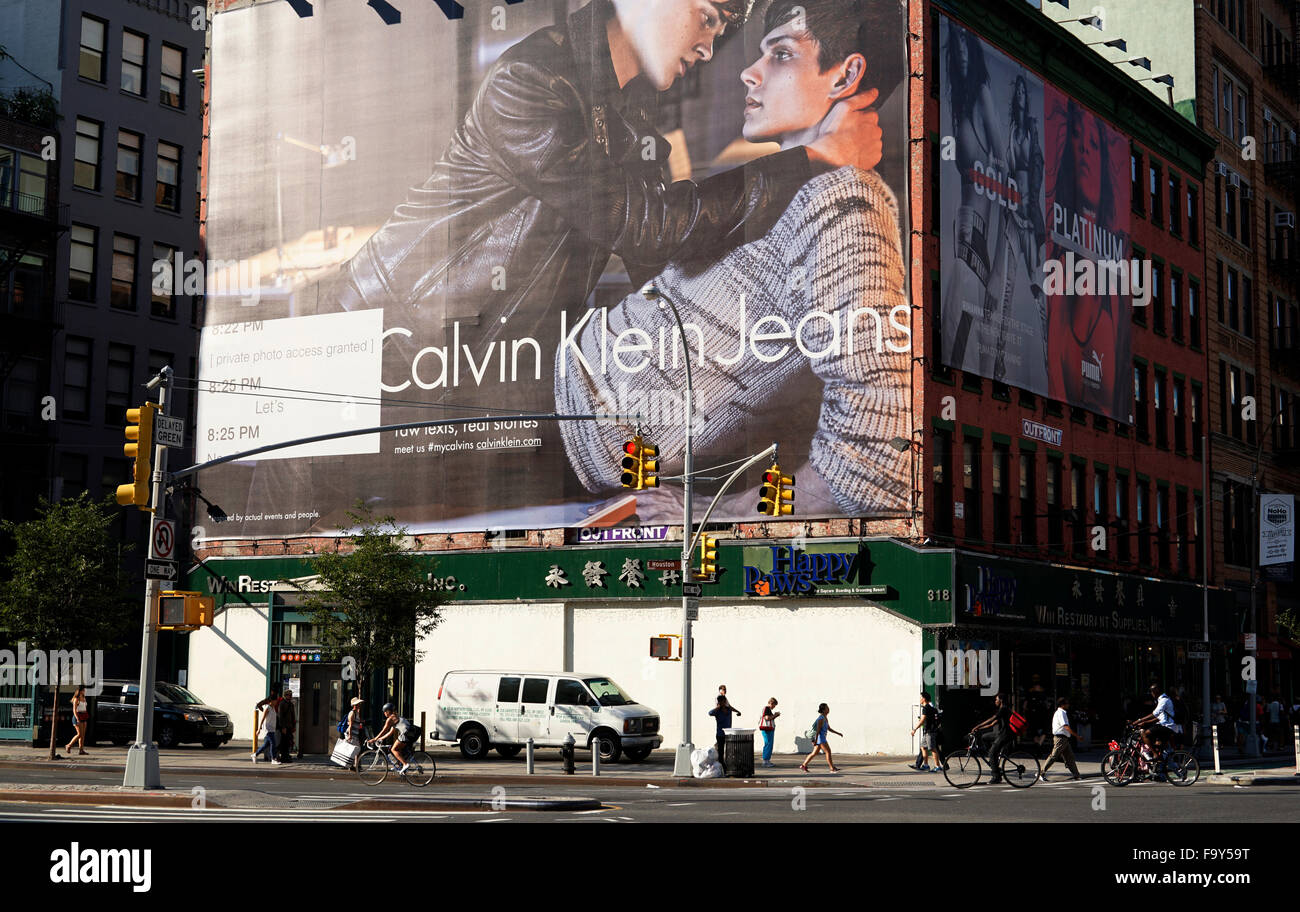 Day time view of a very large Calvin Klein Jeans advertising billboard on  building facade in downtown New York City, USA Stock Photo - Alamy