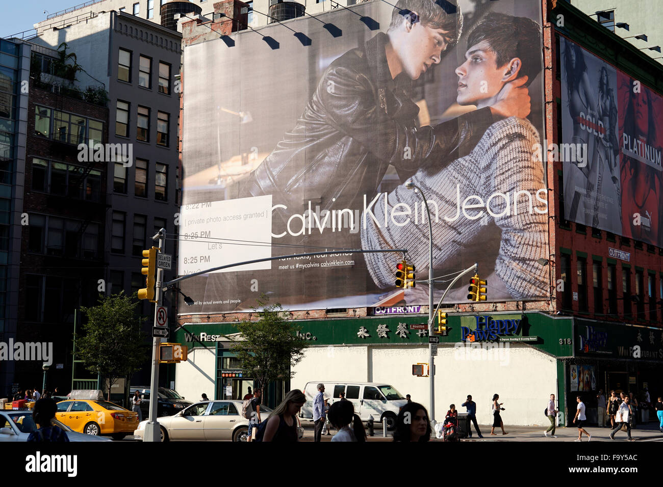 Day time view of a very large Calvin Klein Jeans advertising