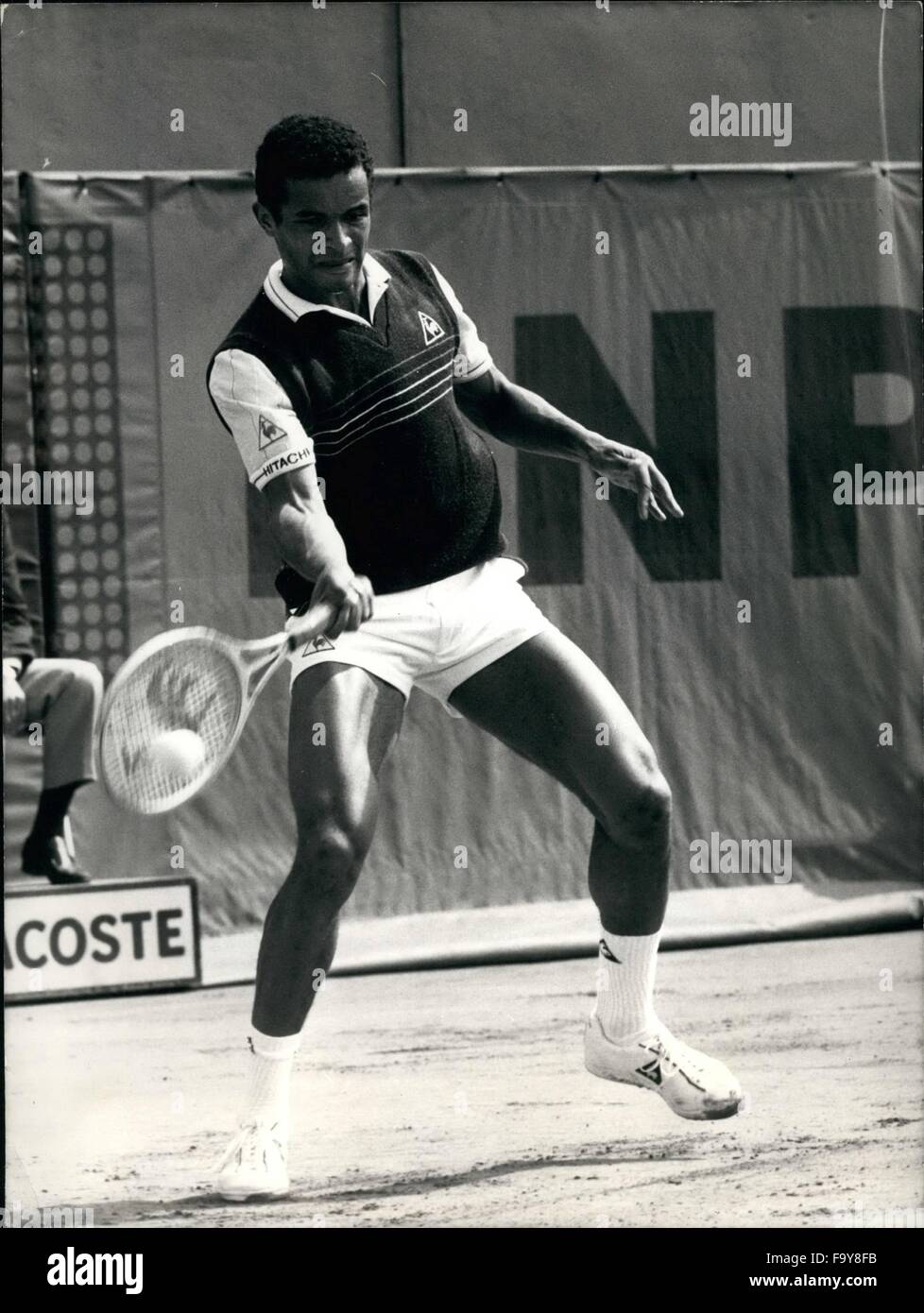 1969 - OPS/ French Tennisman Yannick Noah playing at Roland Garros Stadium today during the French open. He won M. Dickson in 5 sets. (US) Alain Delon and Joanna Shimkus Star in ''Les Aventuriers' © Keystone Pictures USA/ZUMAPRESS.com/Alamy Live News Stock Photo