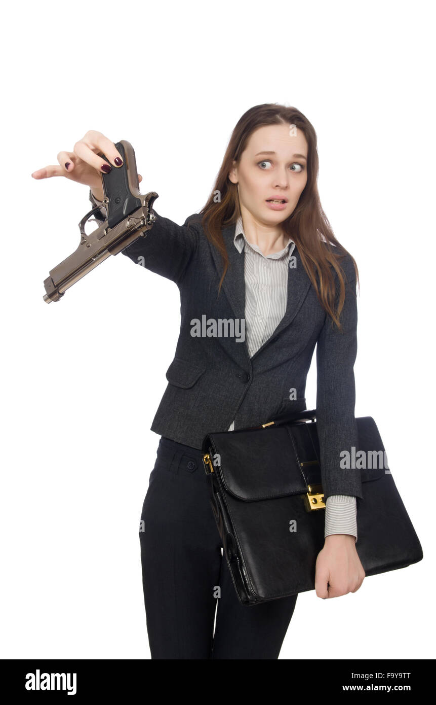Woman in business concept isolated on white Stock Photo - Alamy