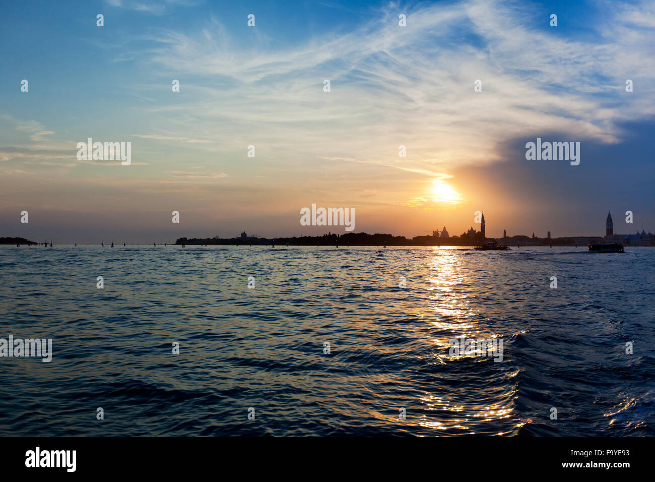 Venice Italy skyline after sunset. Horizontal shot Stock Photo