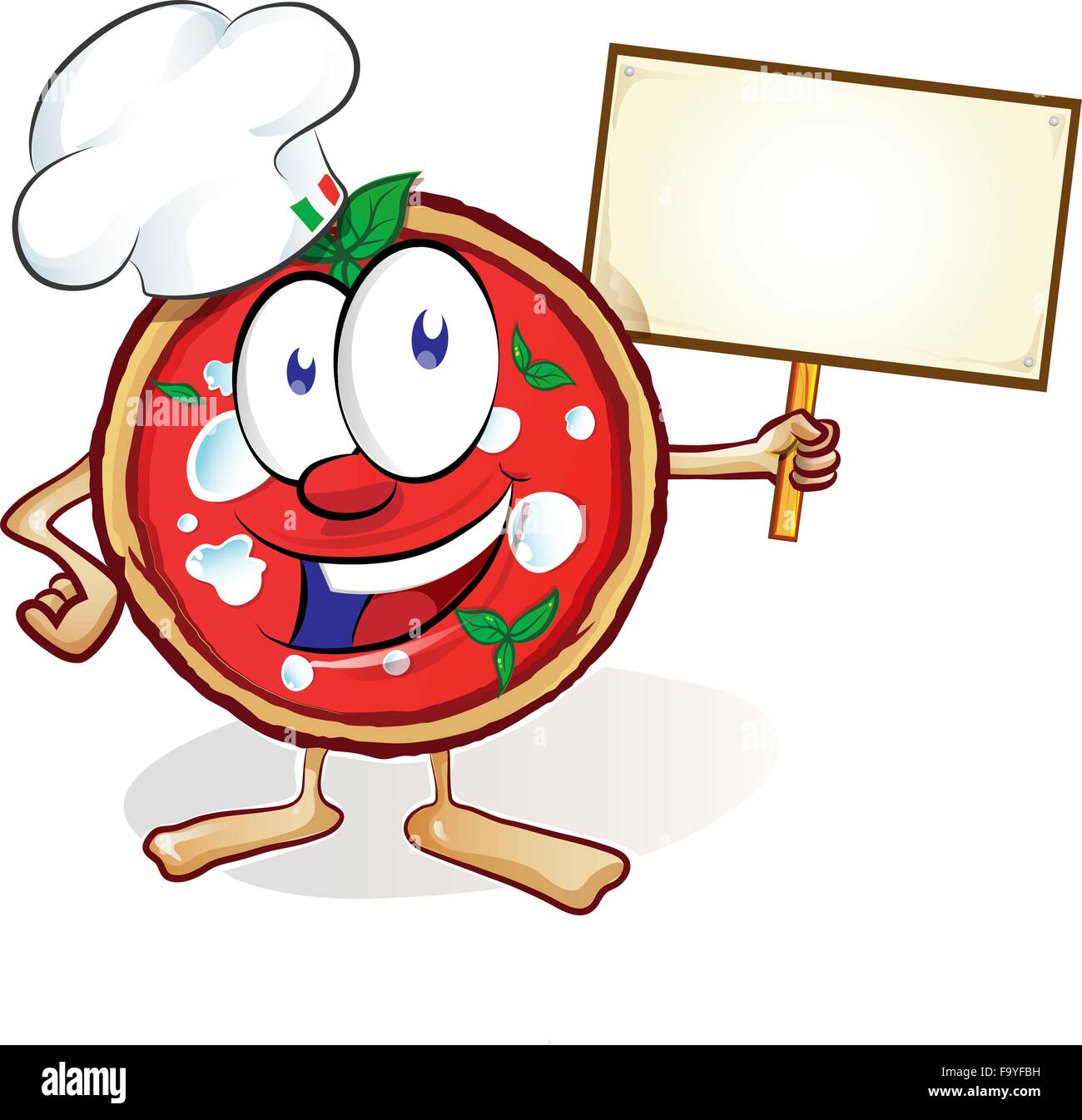 fun pizza cartoon with signboard Stock Vector