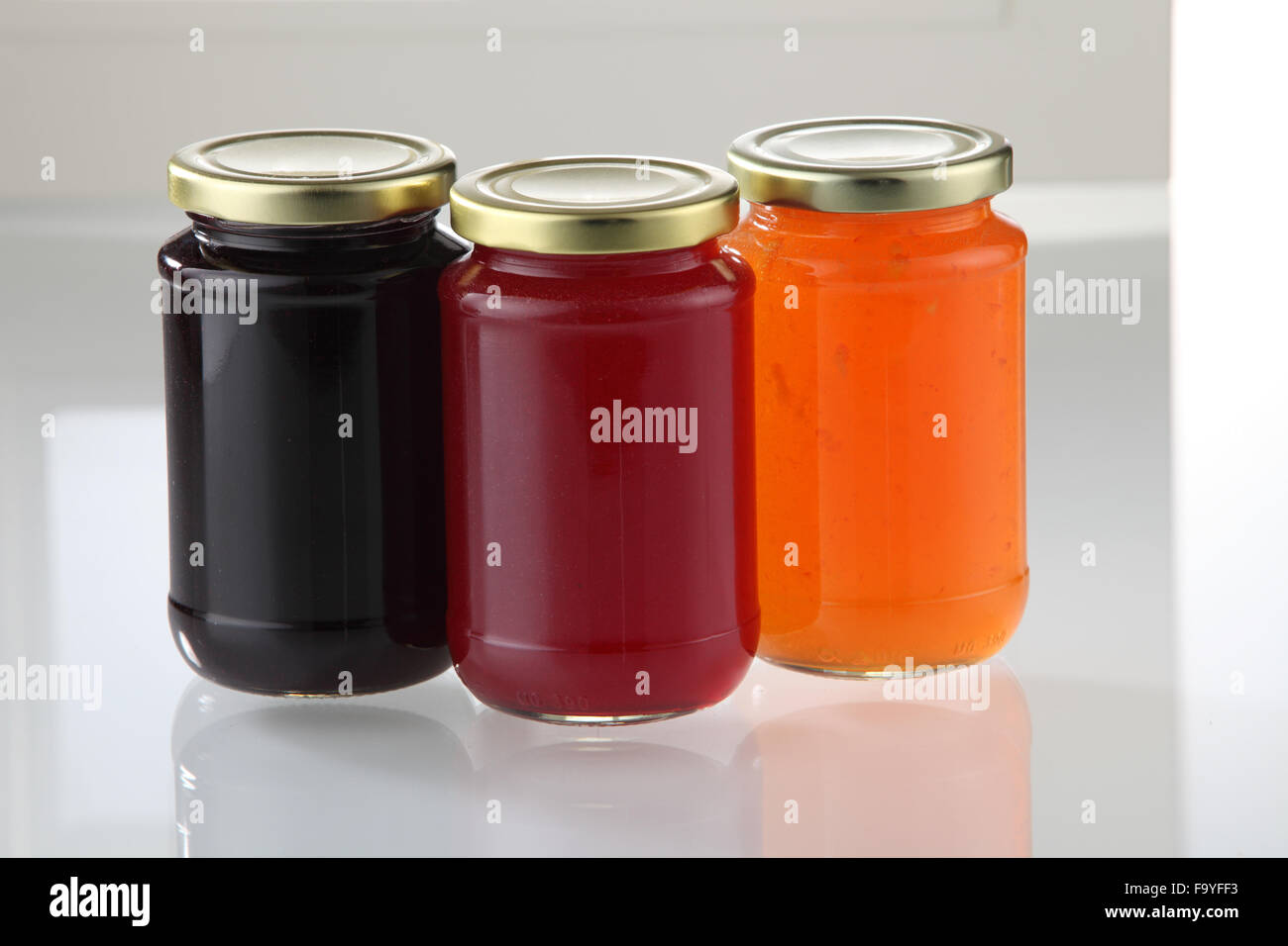 group shot of the fruit jam canned Stock Photo Alamy