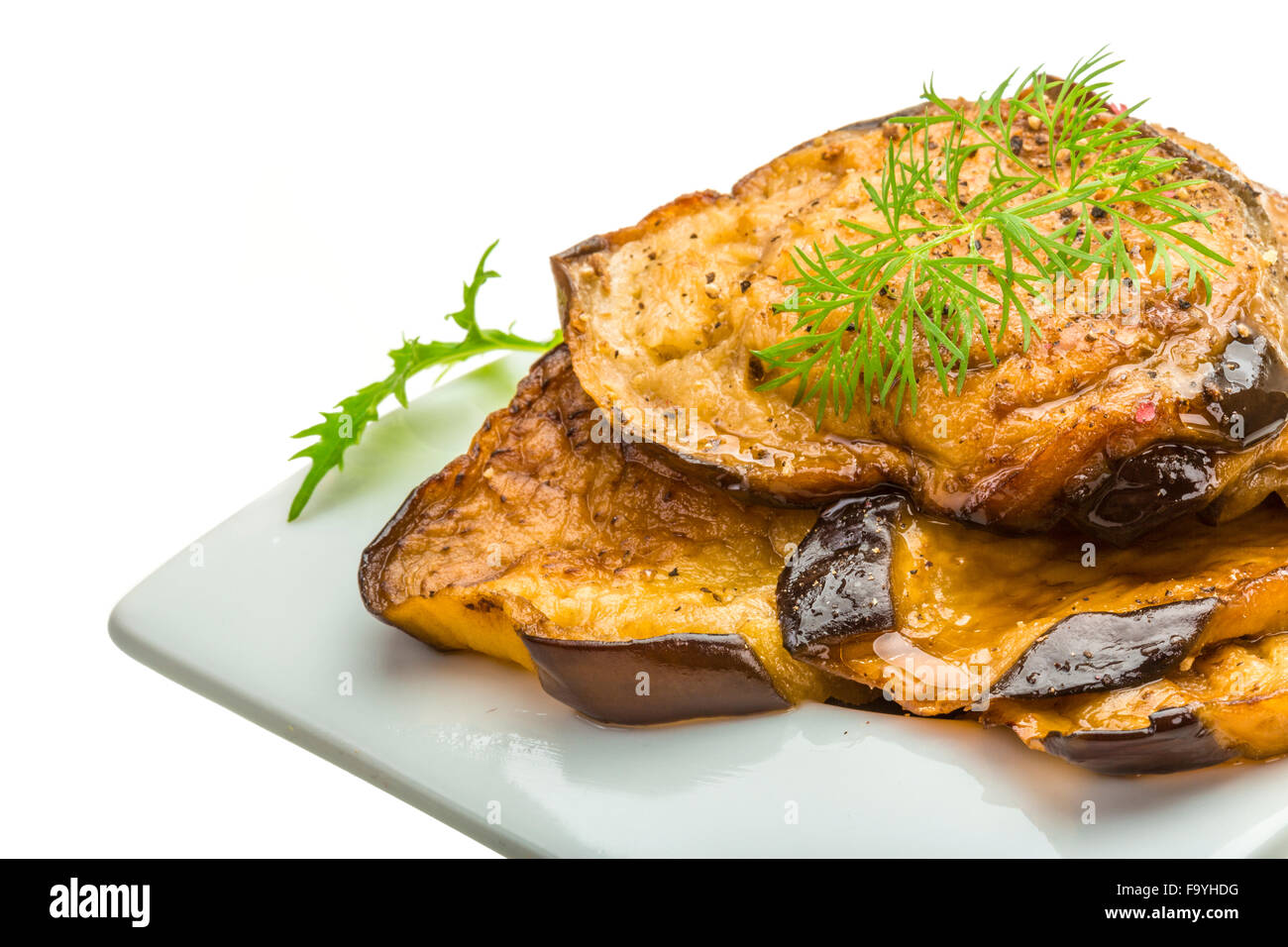 Grilled eggplant with dill isolated Stock Photo Alamy