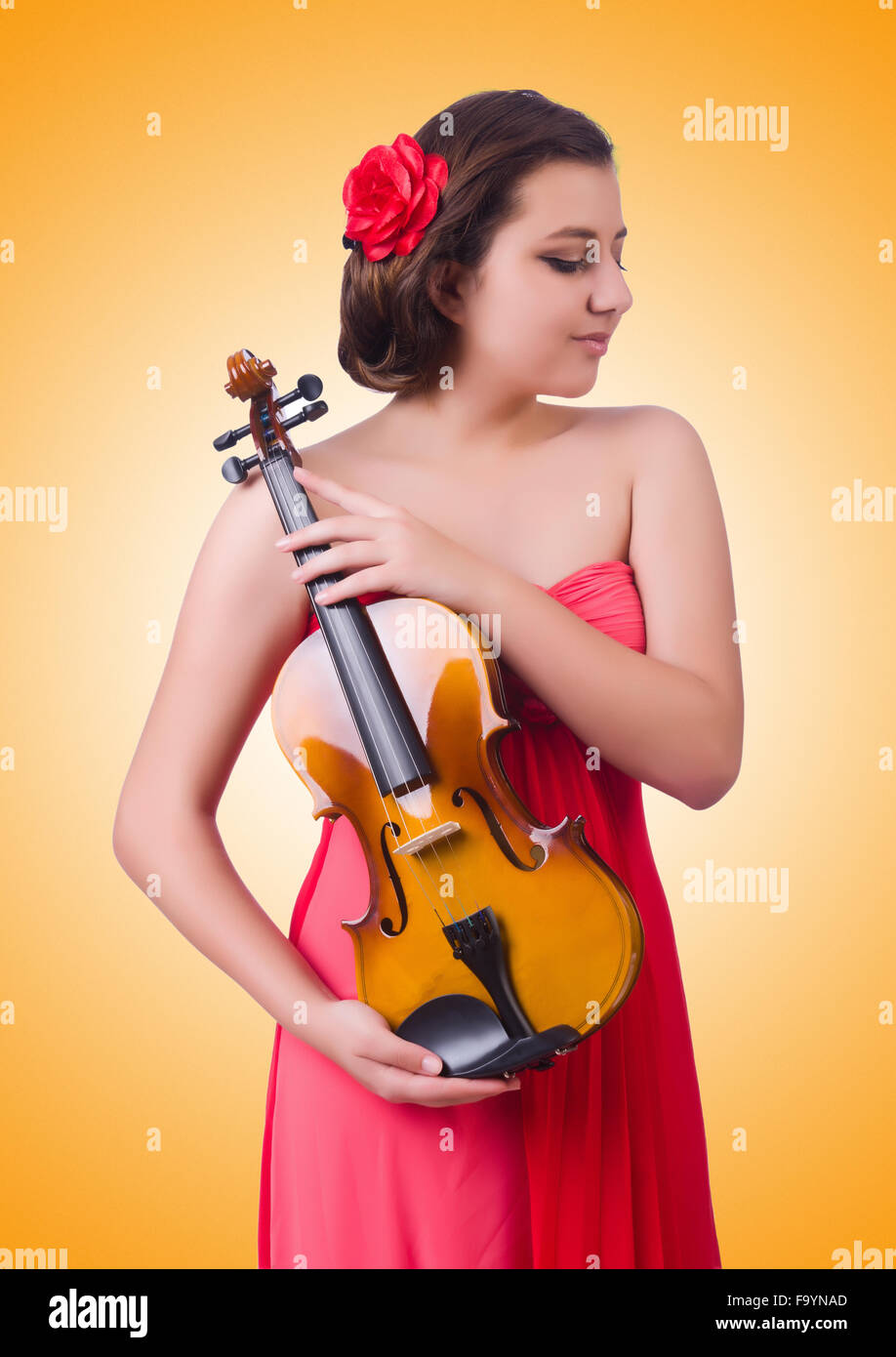 Young girl with violin on white Stock Photo - Alamy