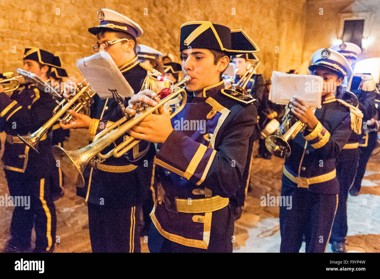 The popular Feast Of St.Francis Parade and marching band in Easter in Ibiza Old Town, Spain. Stock Photo