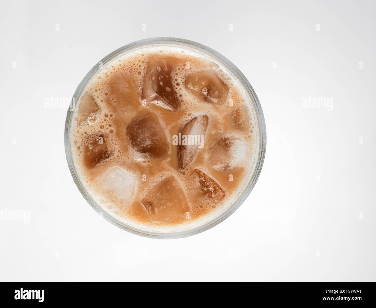 Top view milk tea with ice cube or teh tarik with ice Stock Photo