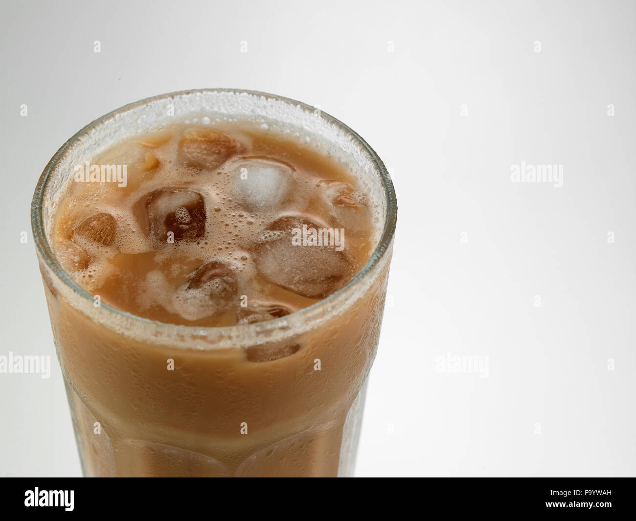 Top view milk tea with ice cube or teh tarik with ice Stock Photo