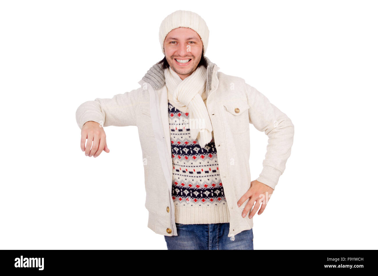 Young man in winter clothes isolated on white Stock Photo - Alamy