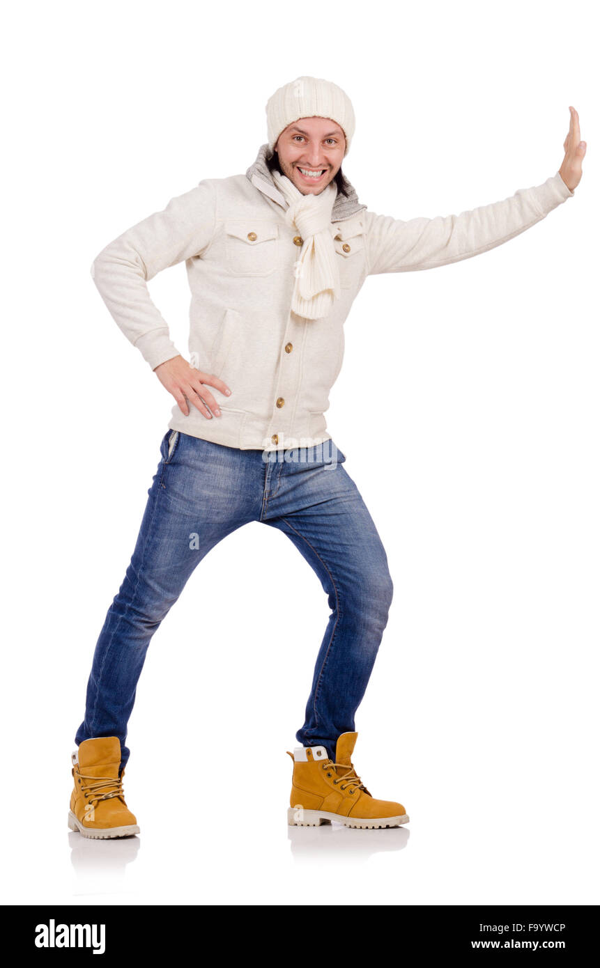 Young man in winter clothes isolated on white Stock Photo - Alamy