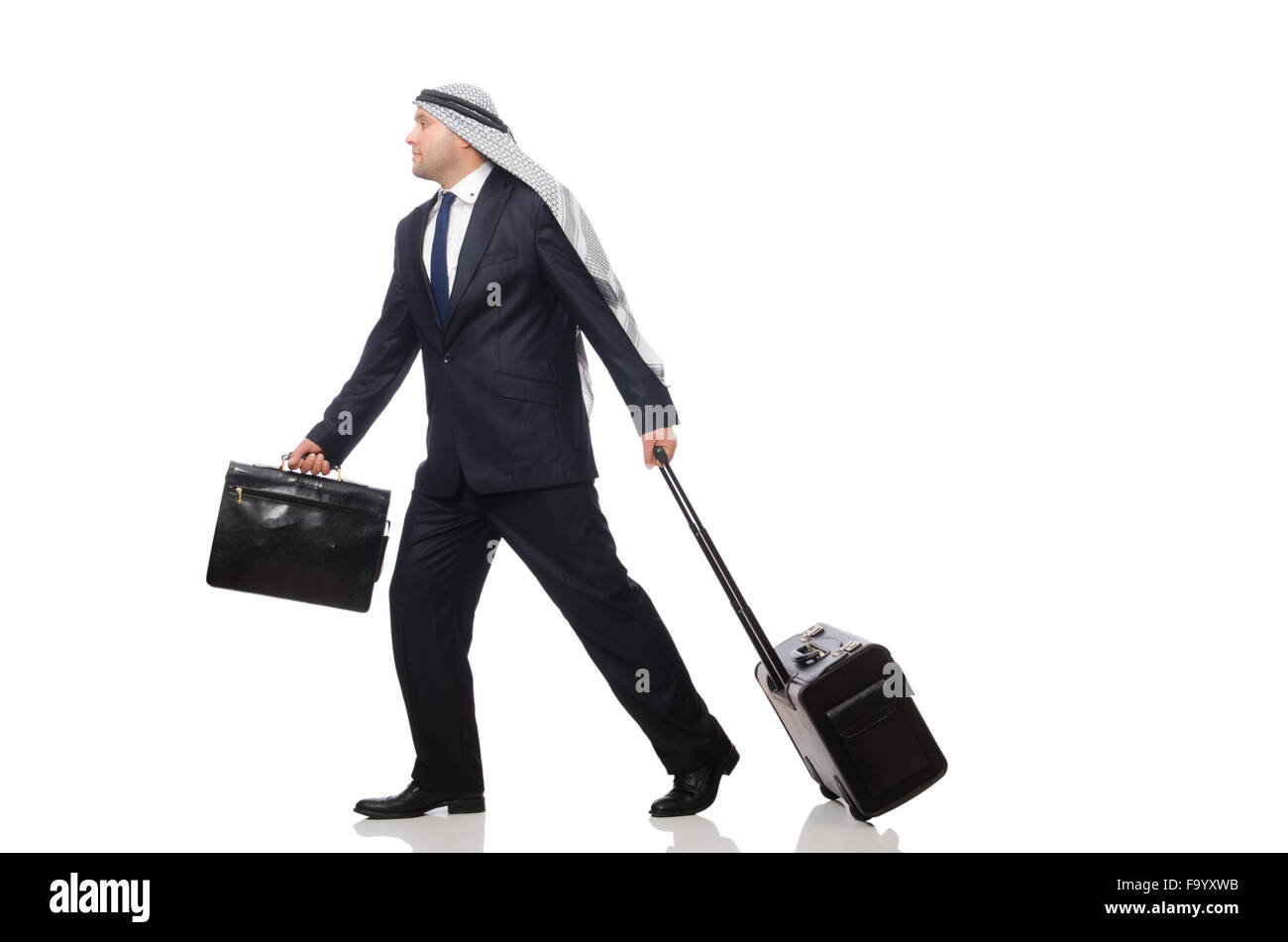 Arab man with luggage on white Stock Photo Alamy
