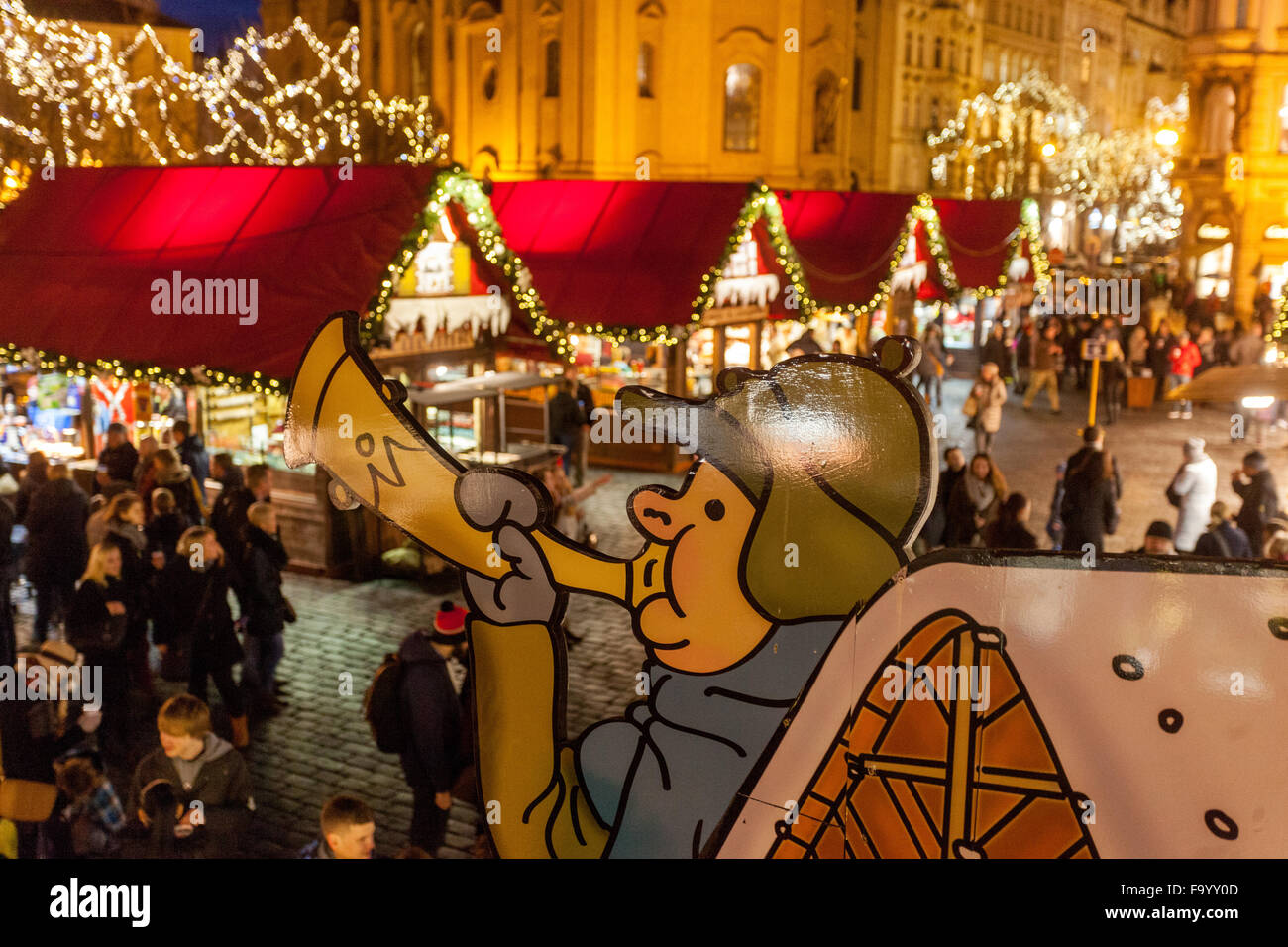 Prague Christmas market stall in Old Town Square. Prague at night Czech Republic Stock Photo