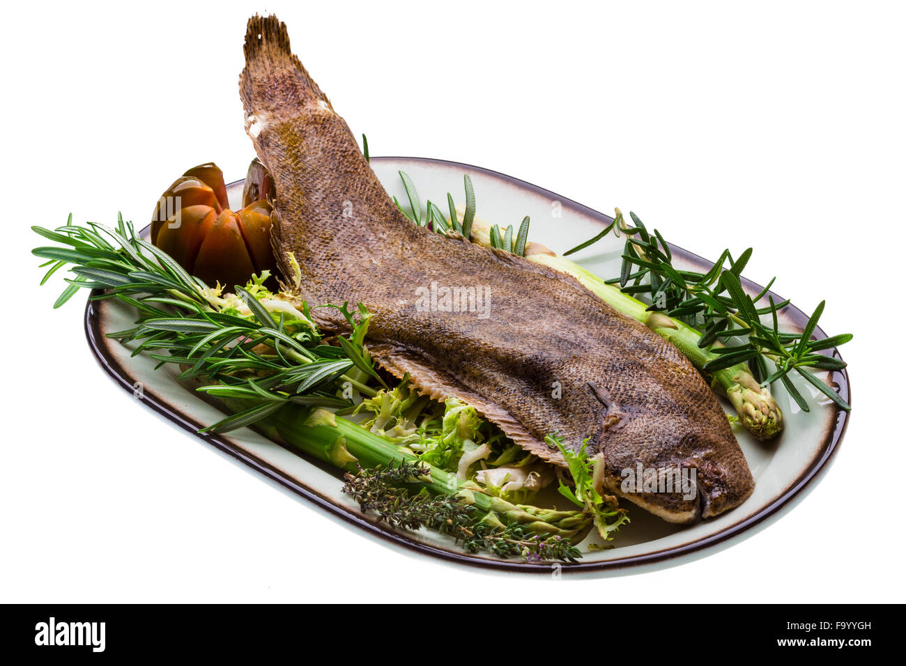 Fish Dover sole roasted Stock Photo Alamy
