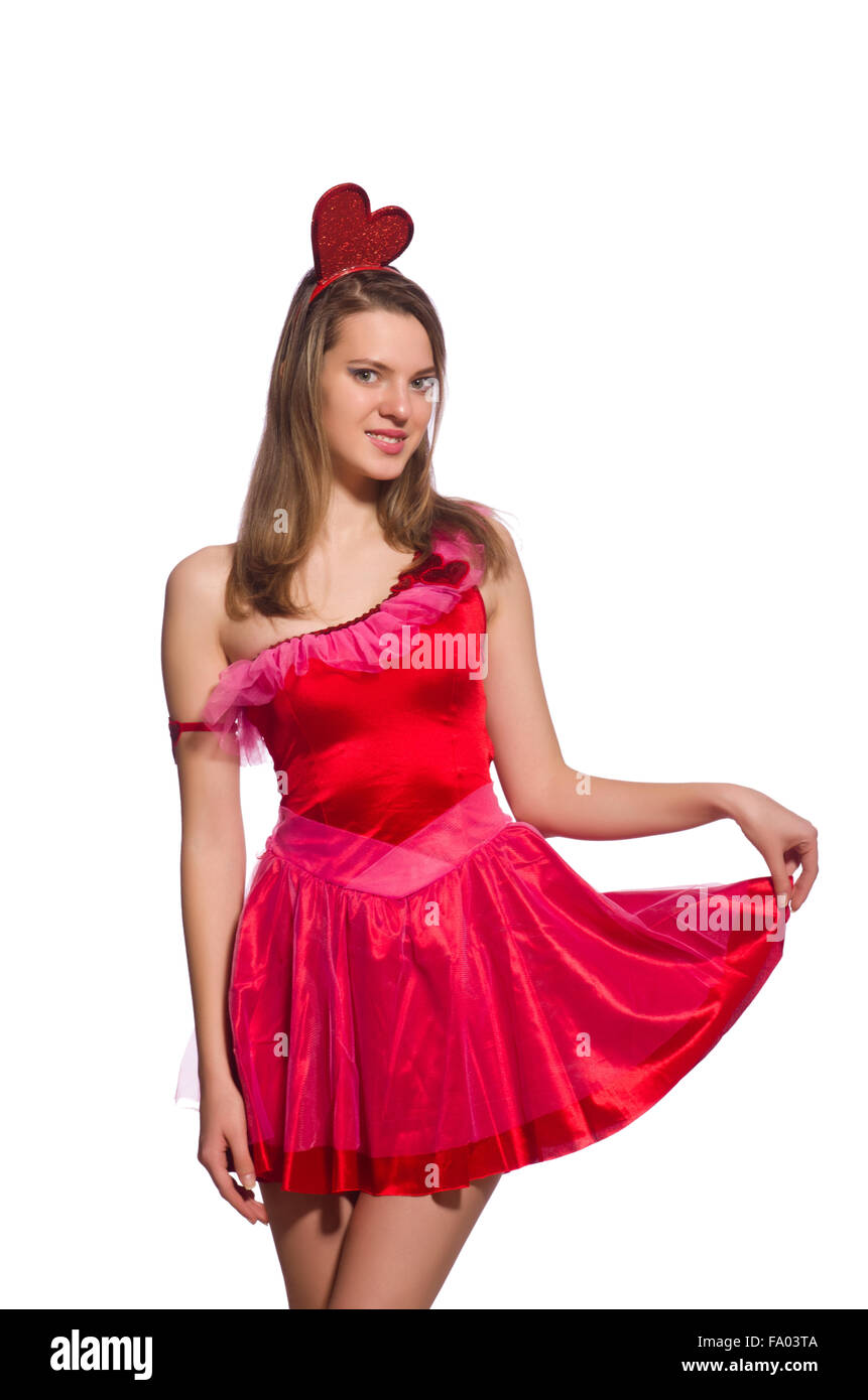 Girl in pretty pink dress isolated on white Stock Photo - Alamy