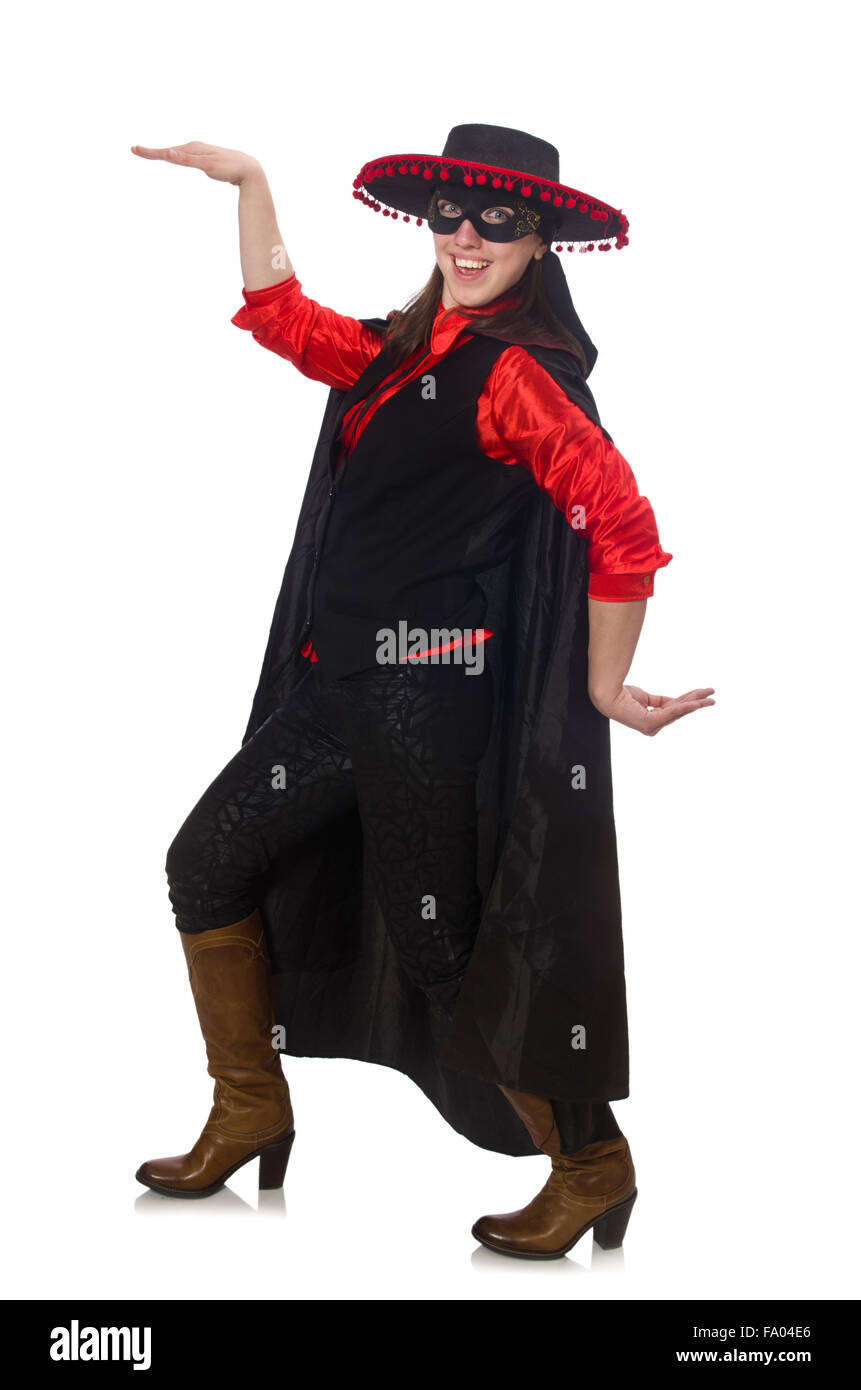 Girl in black and red carnival suit isolated on white Stock Photo