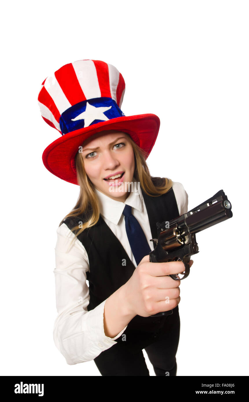Woman wearing hat with american symbols Stock Photo Alamy