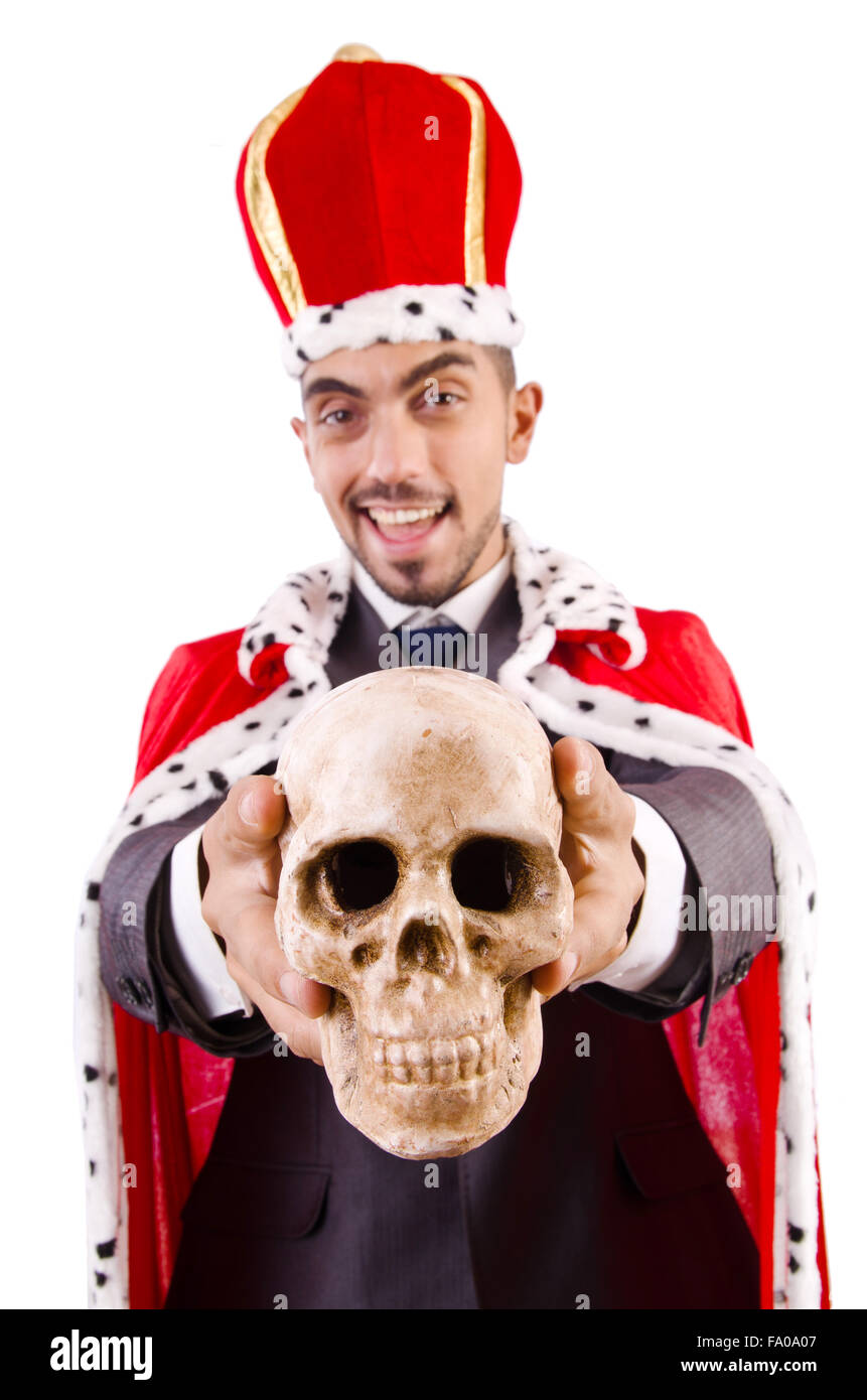 Funny king with skull isolated on white Stock Photo Alamy