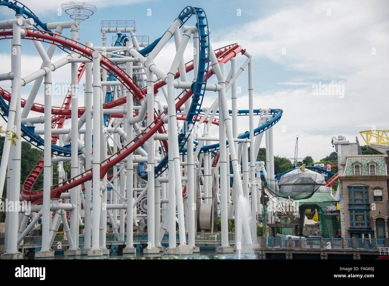 Railway of roller coaster in amusement park Stock Photo - Alamy