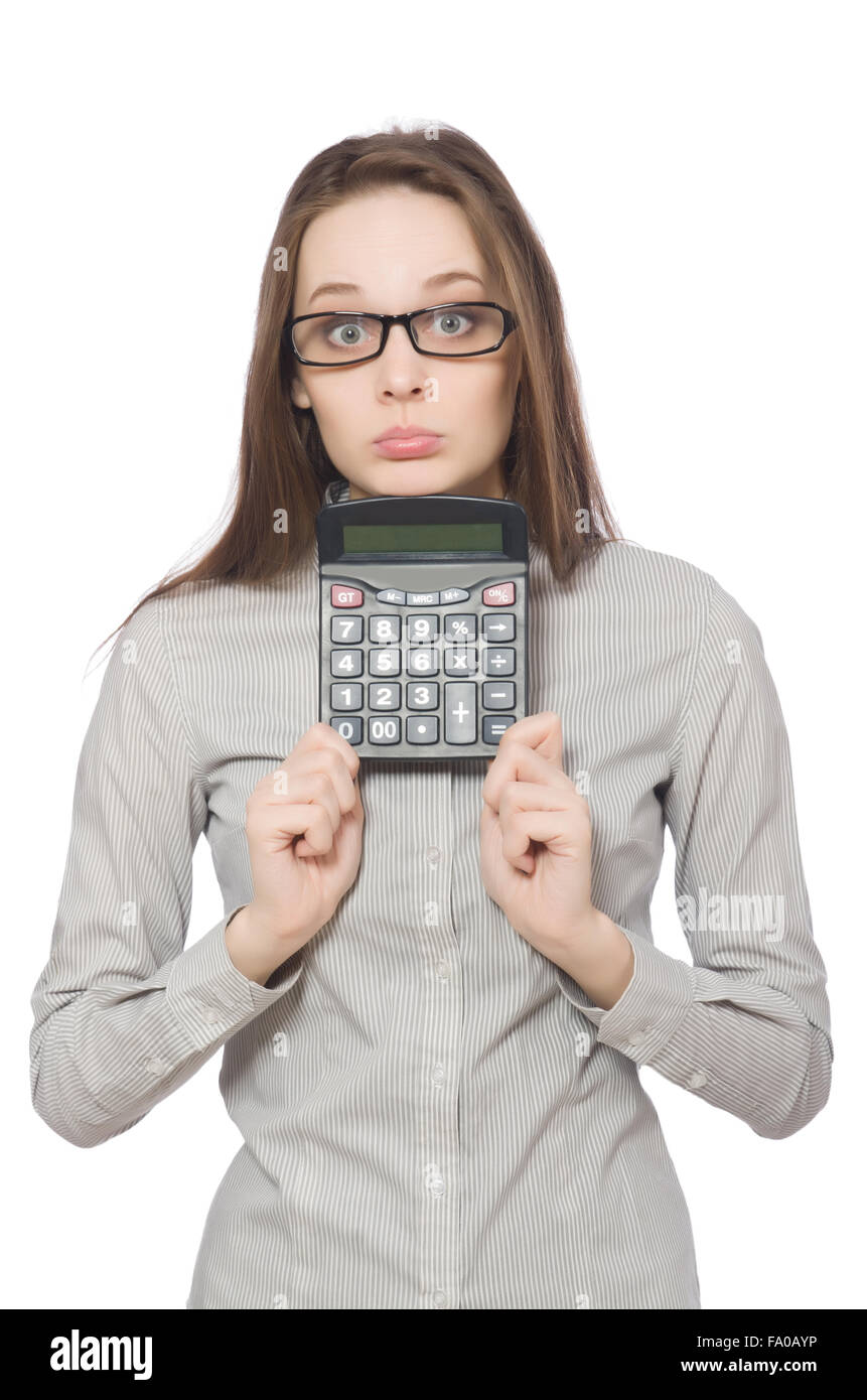 Woman in business concept isolated on white Stock Photo - Alamy